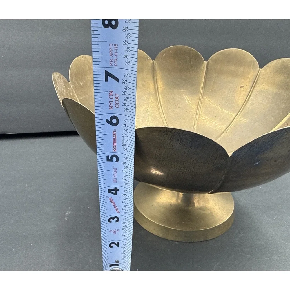 Large vintage brass scalloped pedestal centerpiece display bowl made in India